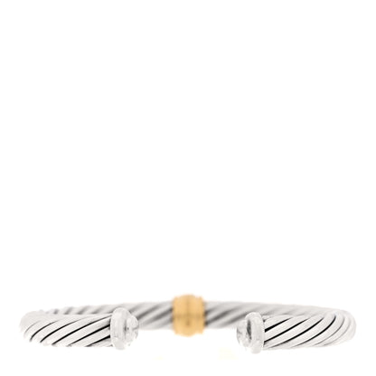 David Yurman Sterling Silver 18K Yellow Gold Diamond 7mm Cable Classics Station Bracelet 2 of 5