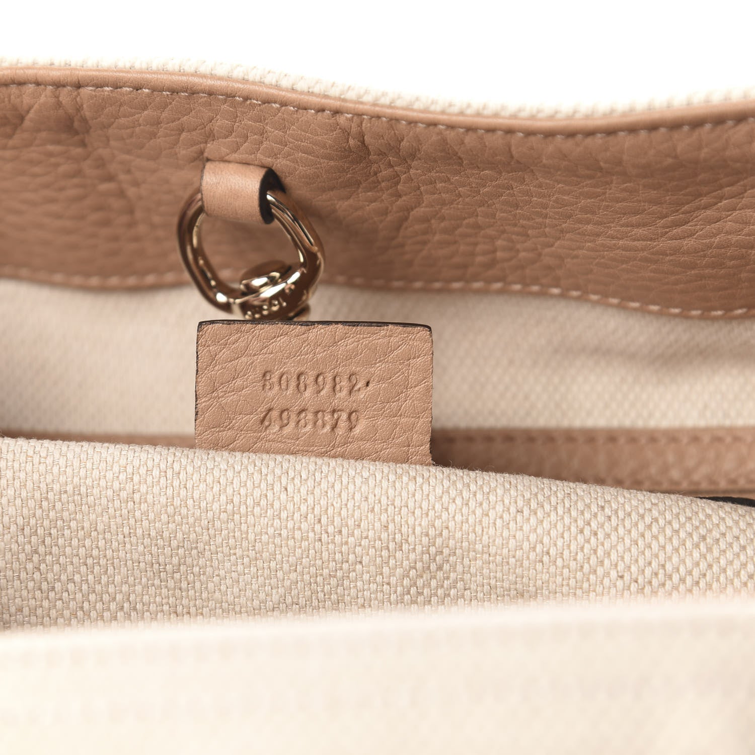 Gucci Linen Canvas Pebbled Calfskin Medium Soho Chain Shoulder Bag White Camelia 7 of 10