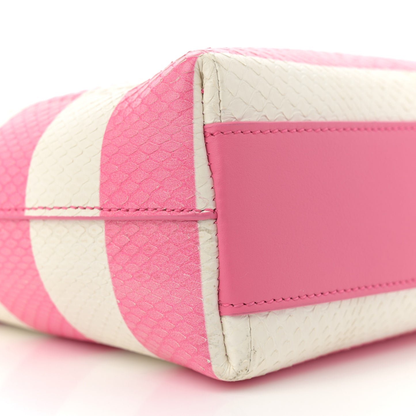 Snakeskin Embossed Stripe Toy Shopping Tote White Pink
