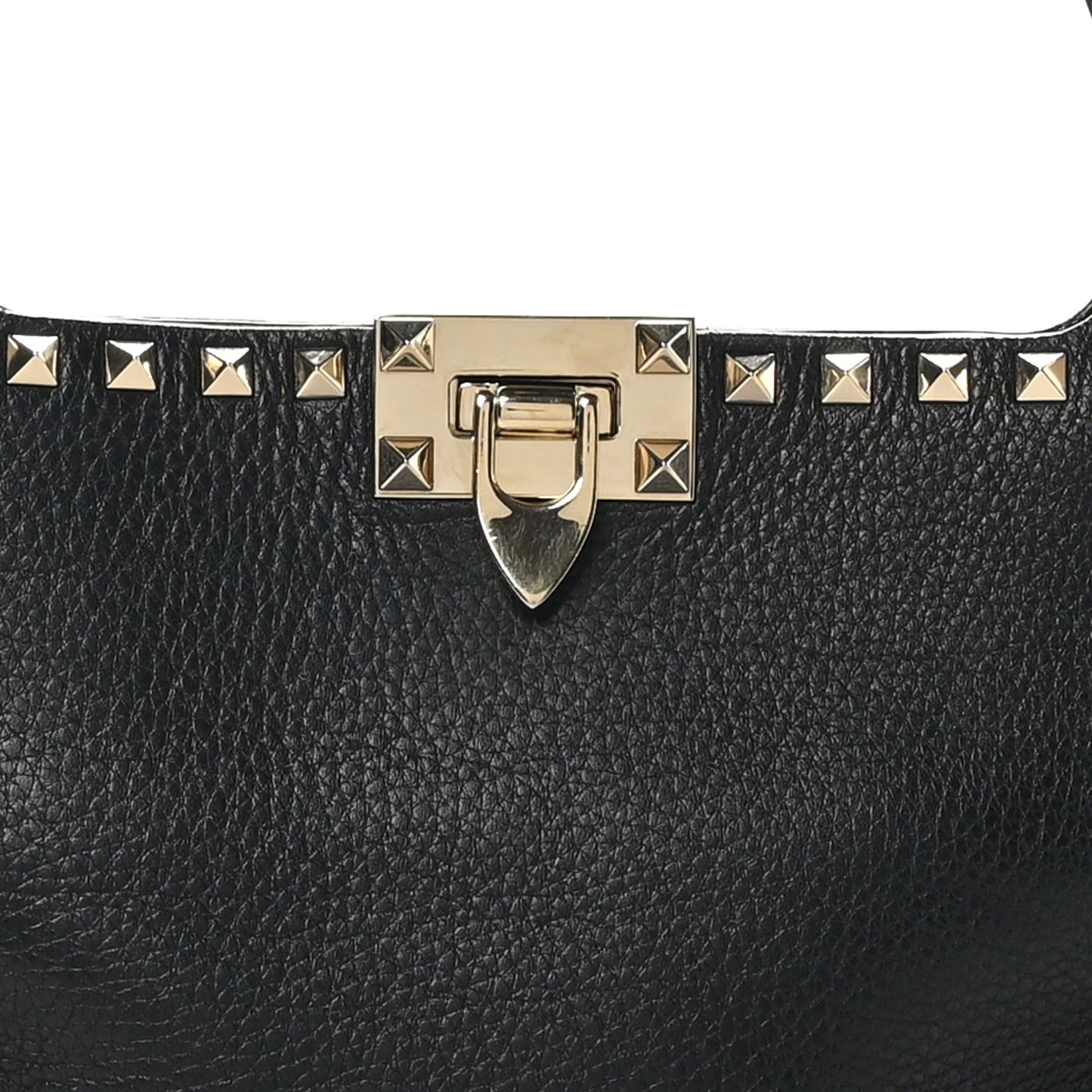 Grained Calfskin Small Rockstud Hobo Black