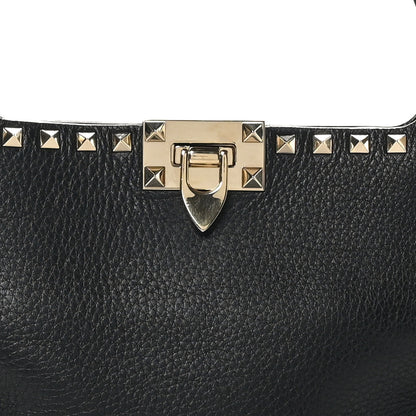 Valentino Garavani Grained Calfskin Small Rockstud Hobo Black 7 of 9