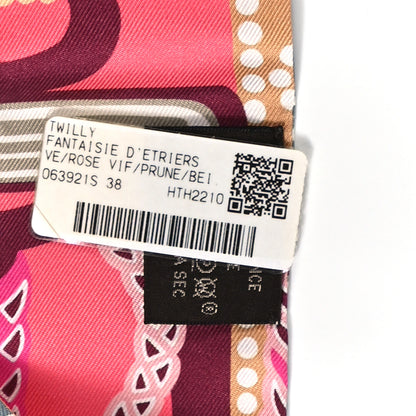 Hermes Silk Fantaisie D'Etriers Twilly Rose Vif Prune Beige 3 of 4