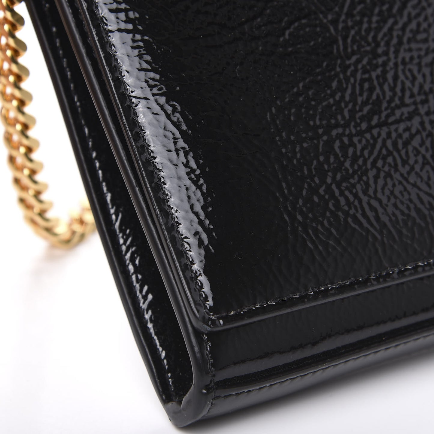 Textured Patent Calfskin Monogram Kate Chain Wallet Black