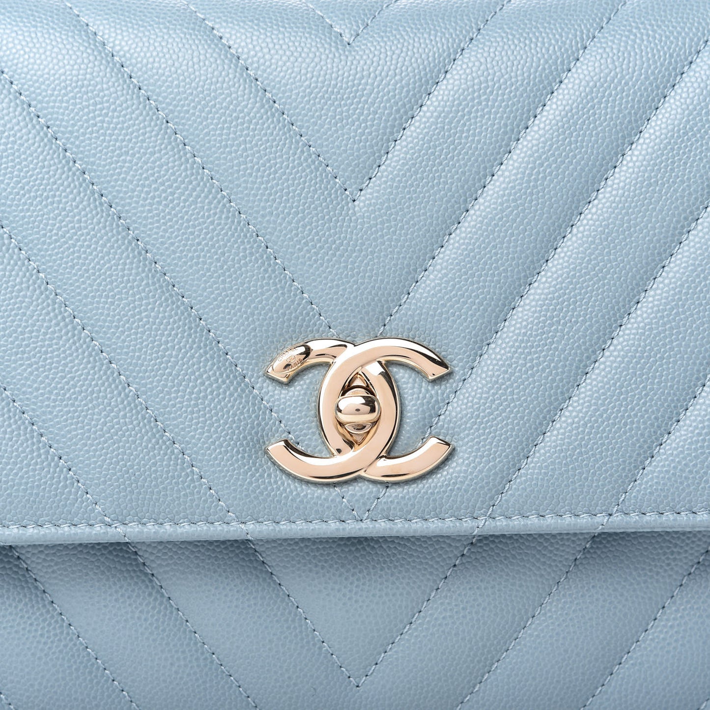 Caviar Chevron Quilted Small Coco Handle Flap Light Blue