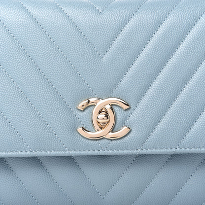 Chanel Caviar Chevron Quilted Small Coco Handle Flap Light Blue 10 of 10