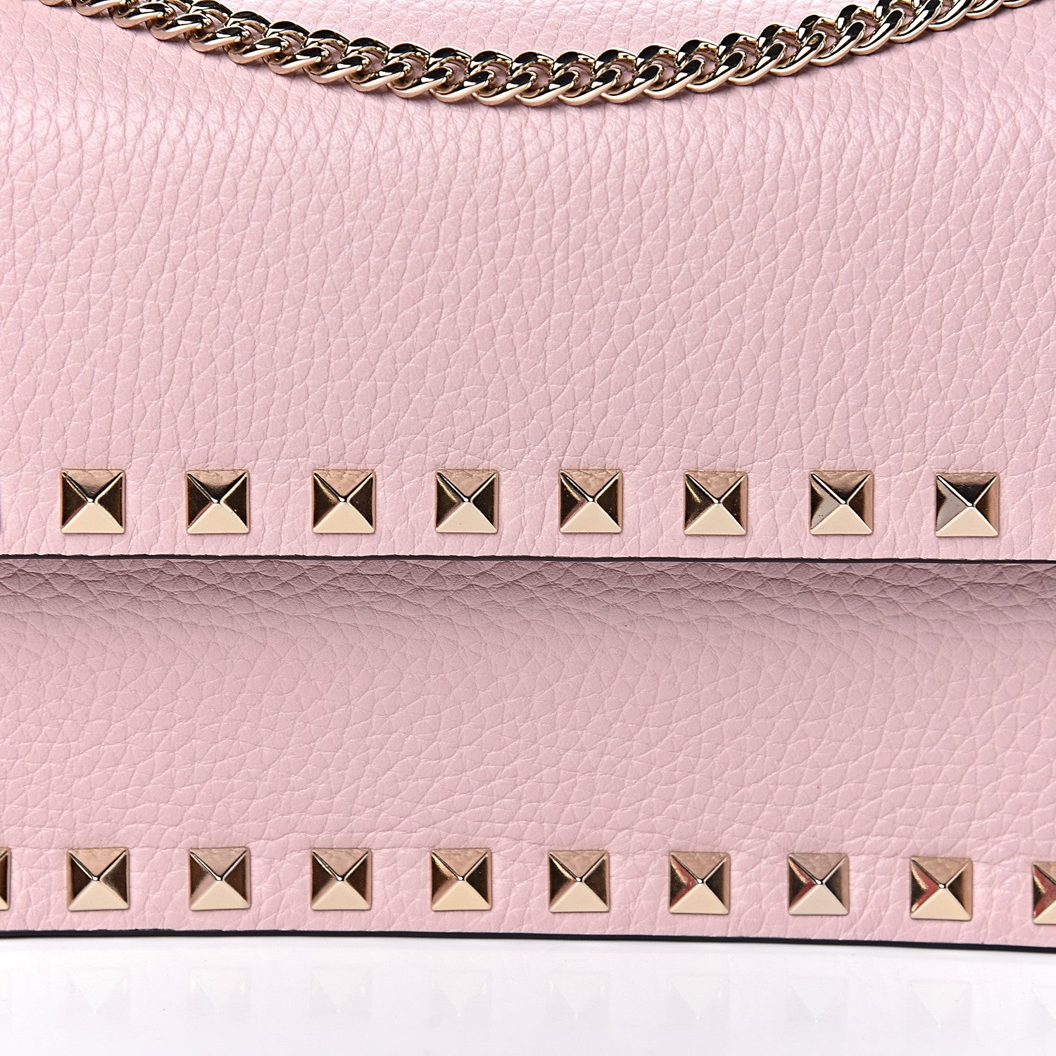 Valentino Garavani Pebbled Calfskin Rockstud Flap Wallet On Chain Poudre 9 of 10