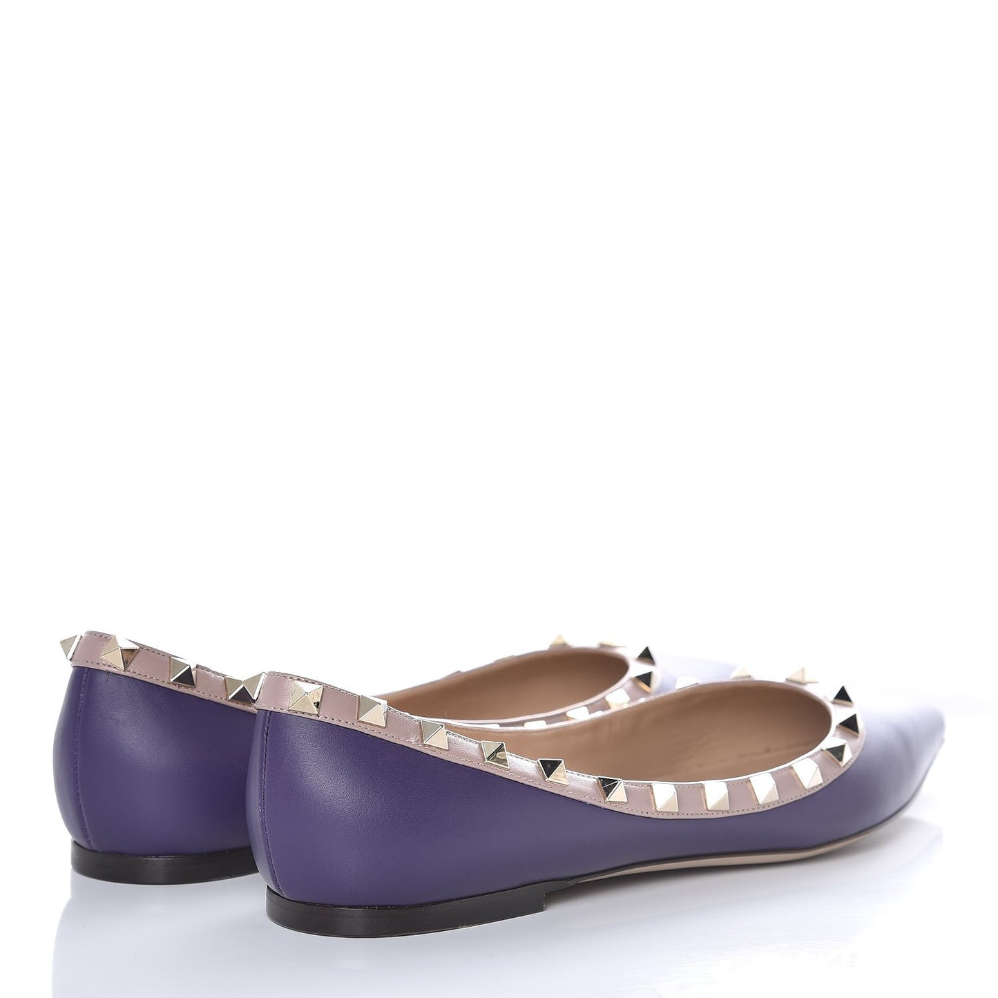 Calfskin Rockstud Ballerina Flats 39.5 Purple Poudre