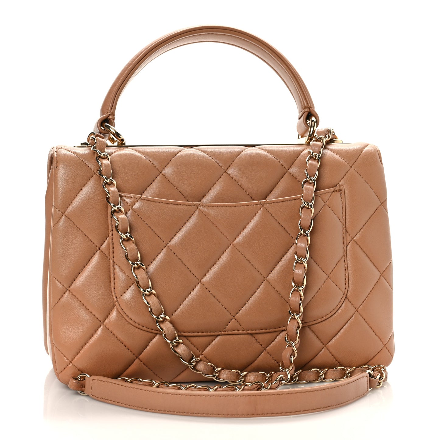 Lambskin Quilted Small Trendy CC Flap Dual Handle Bag Camel