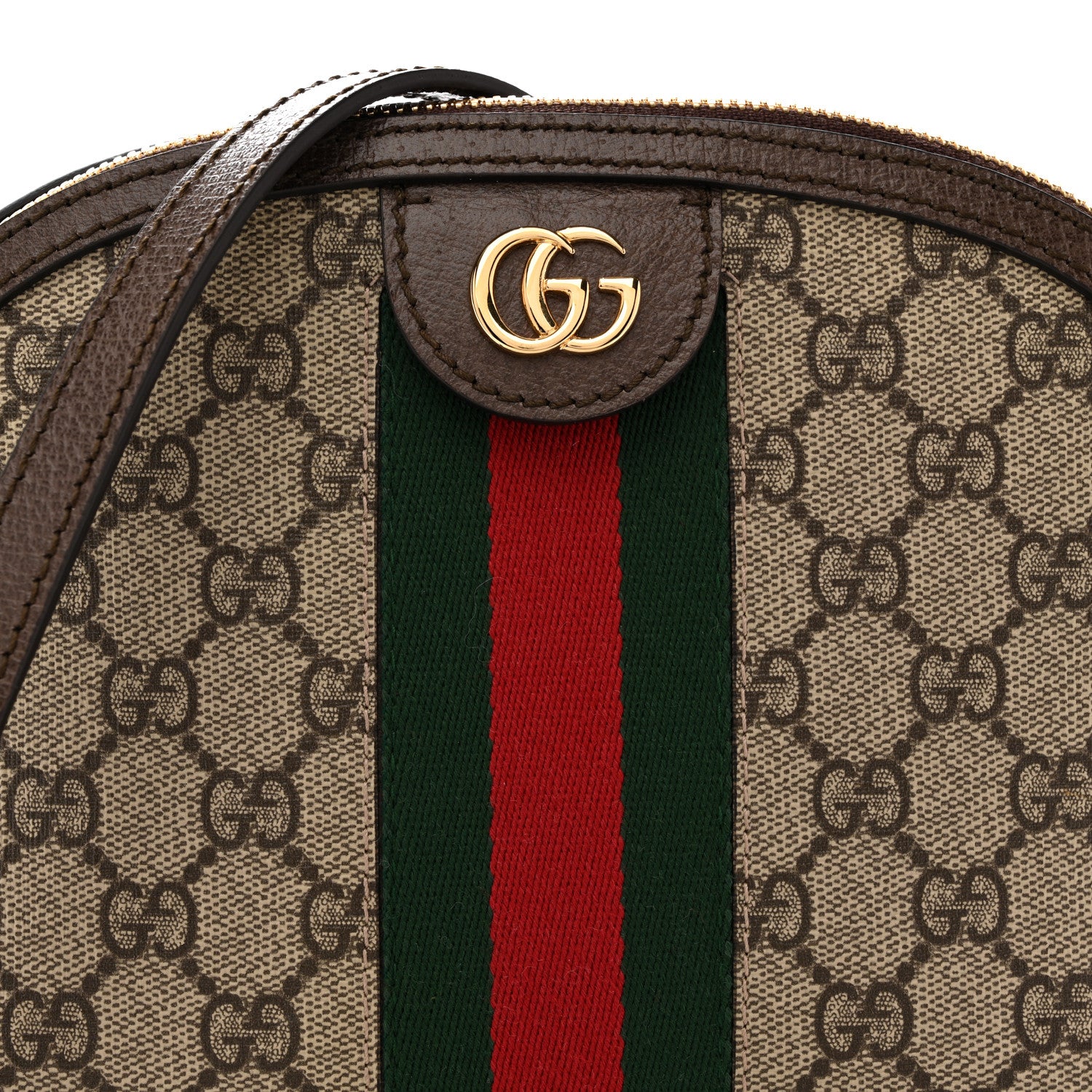 Gucci GG Supreme Monogram Textured Dollar Calfskin Web Small Ophidia Dome Shoulder Bag Beige Ebony New Acero Brown 8 of 12
