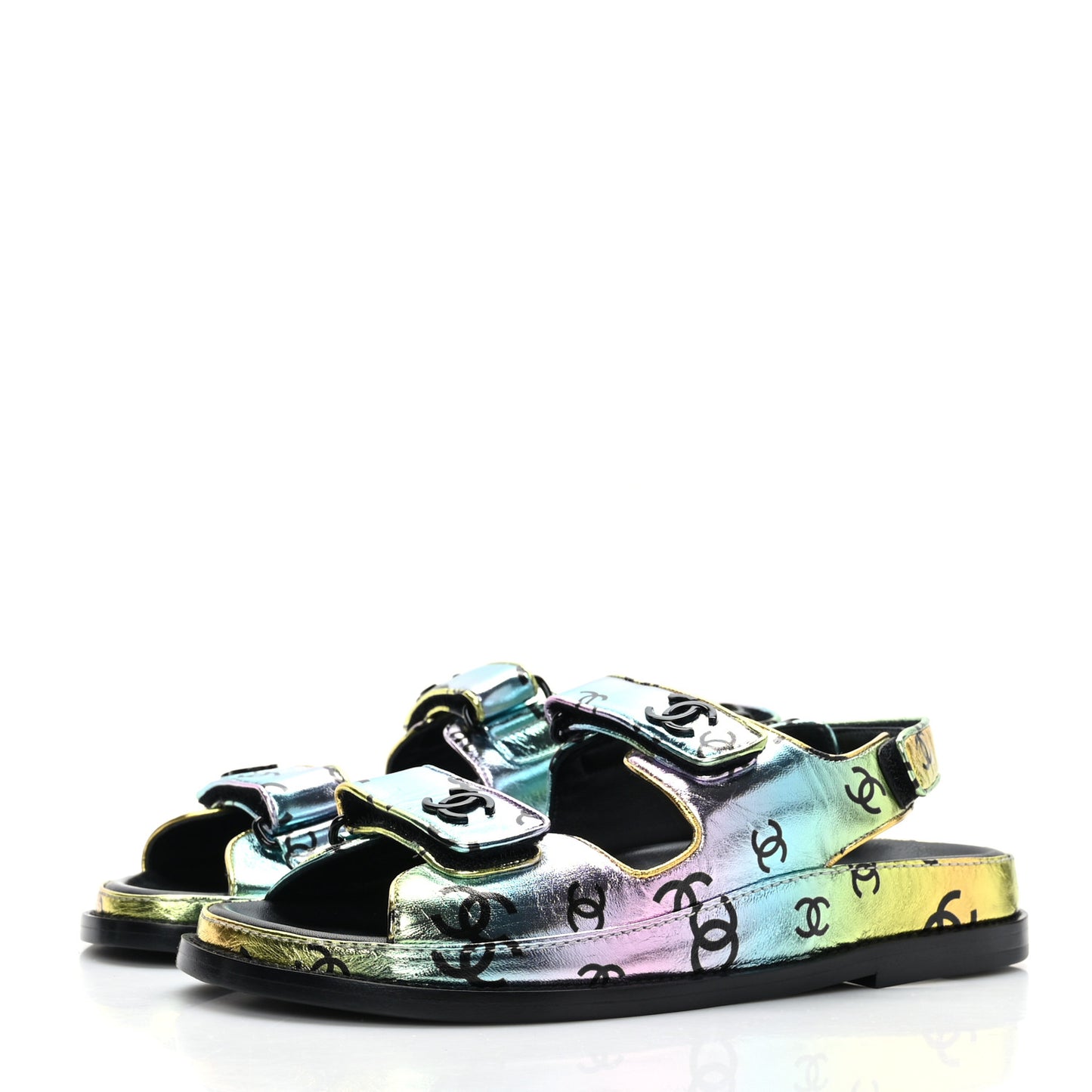 Laminated Lambskin Printed CC Dad Sandals 38 Multicolor