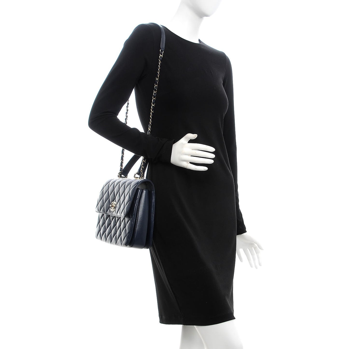 Lambskin Quilted Medium Trendy CC Flap Dual Handle Bag Navy Blue