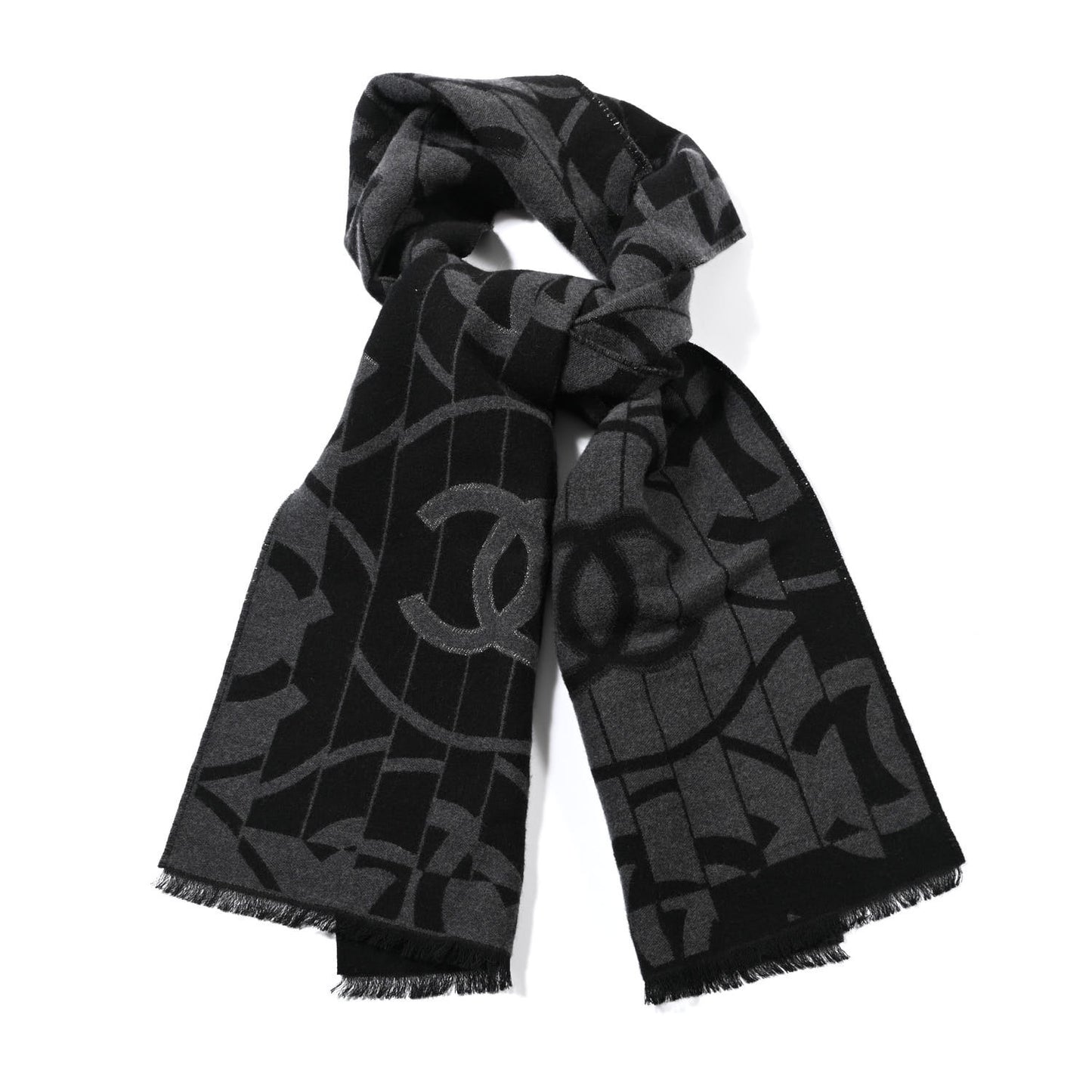 Wool Silk CC Scarf Grey Black