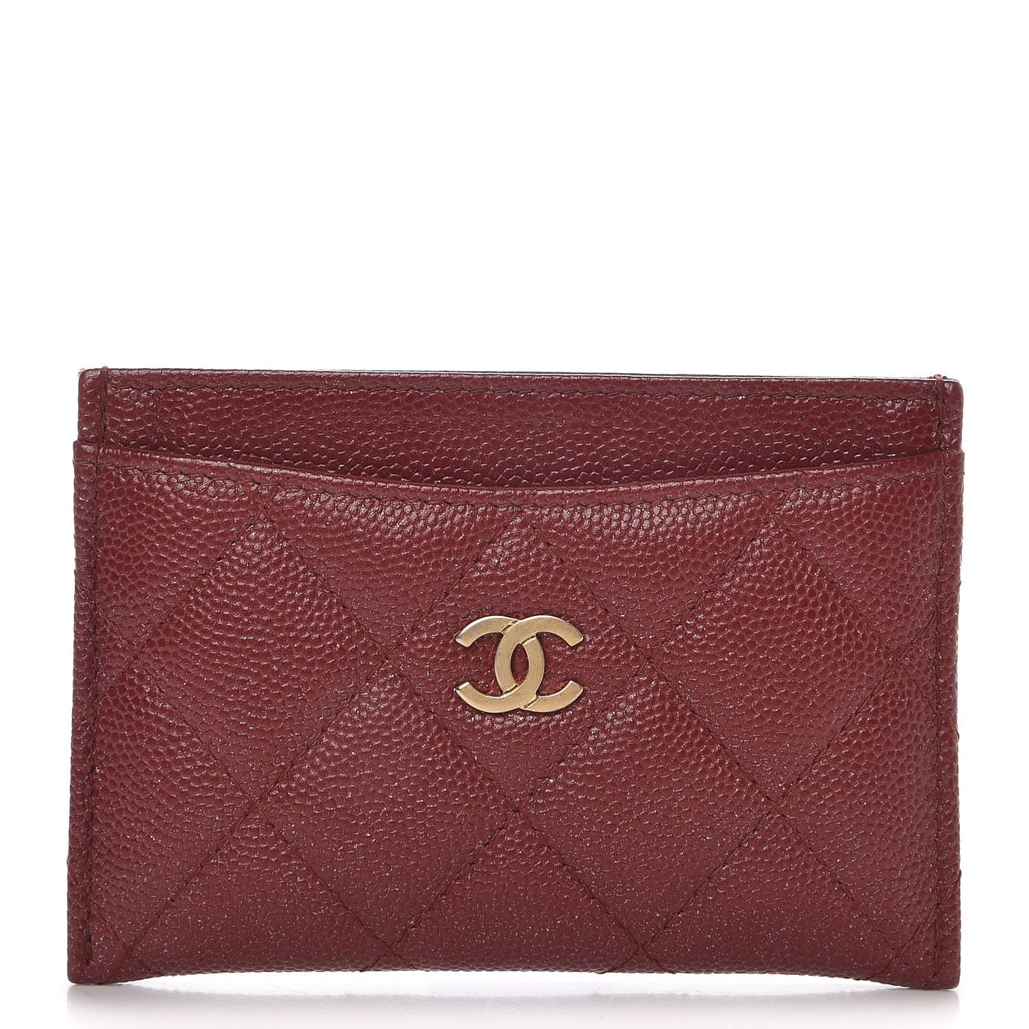 Iridescent Caviar Quilted Card Holder Burgundy