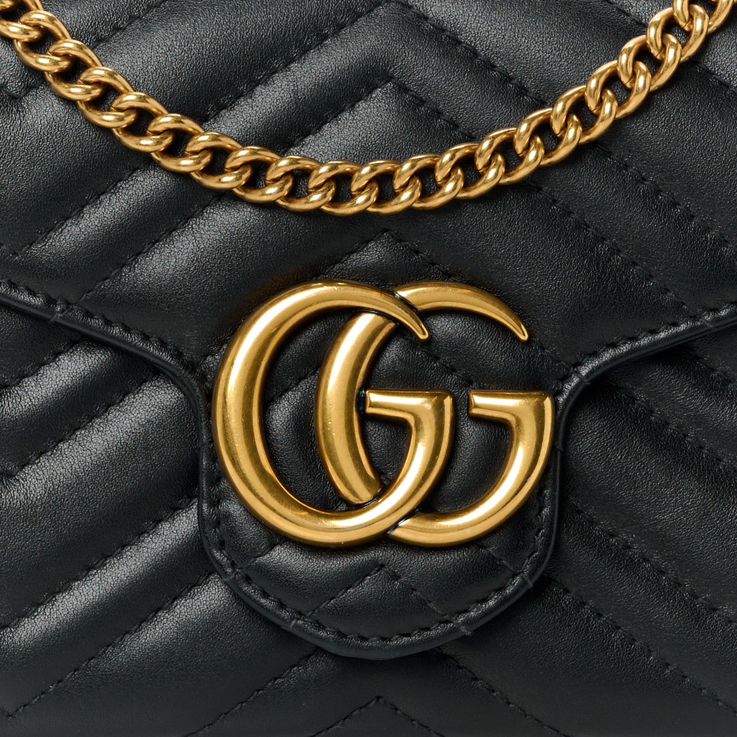 Gucci Calfskin Matelasse GG Marmont Chain Wallet Black 8 of 11