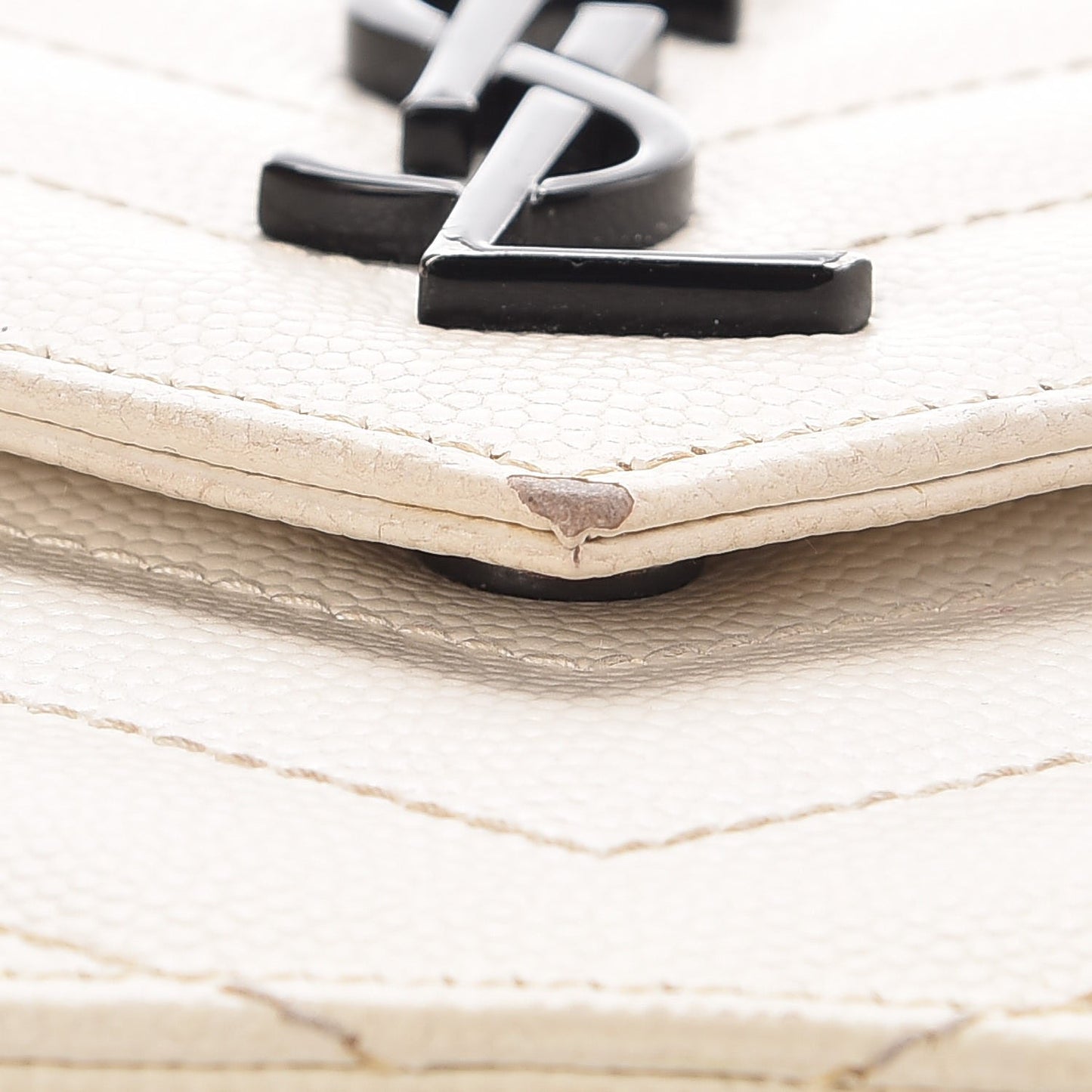 Grain De Poudre Matelasse Chevron Monogram Envelope Chain Wallet Dove White