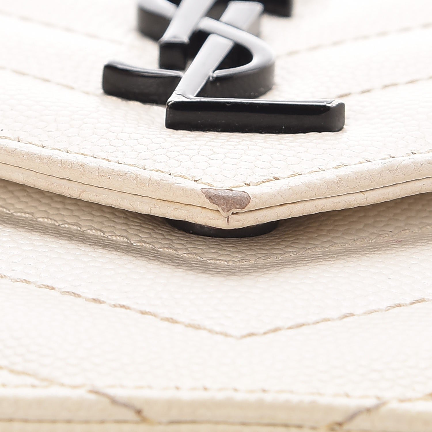Saint Laurent Grain De Poudre Matelasse Chevron Monogram Envelope Chain Wallet Dove White 10 of 17