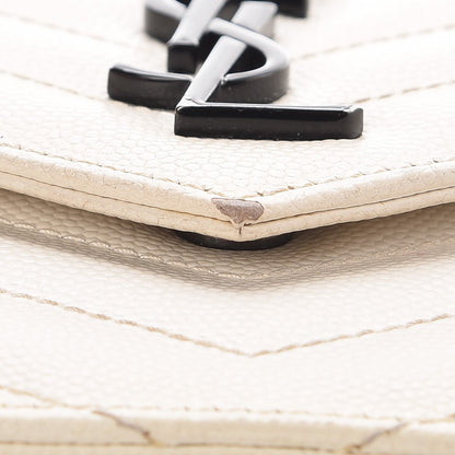 Saint Laurent Grain De Poudre Matelasse Chevron Monogram Envelope Chain Wallet Dove White 10 of 17