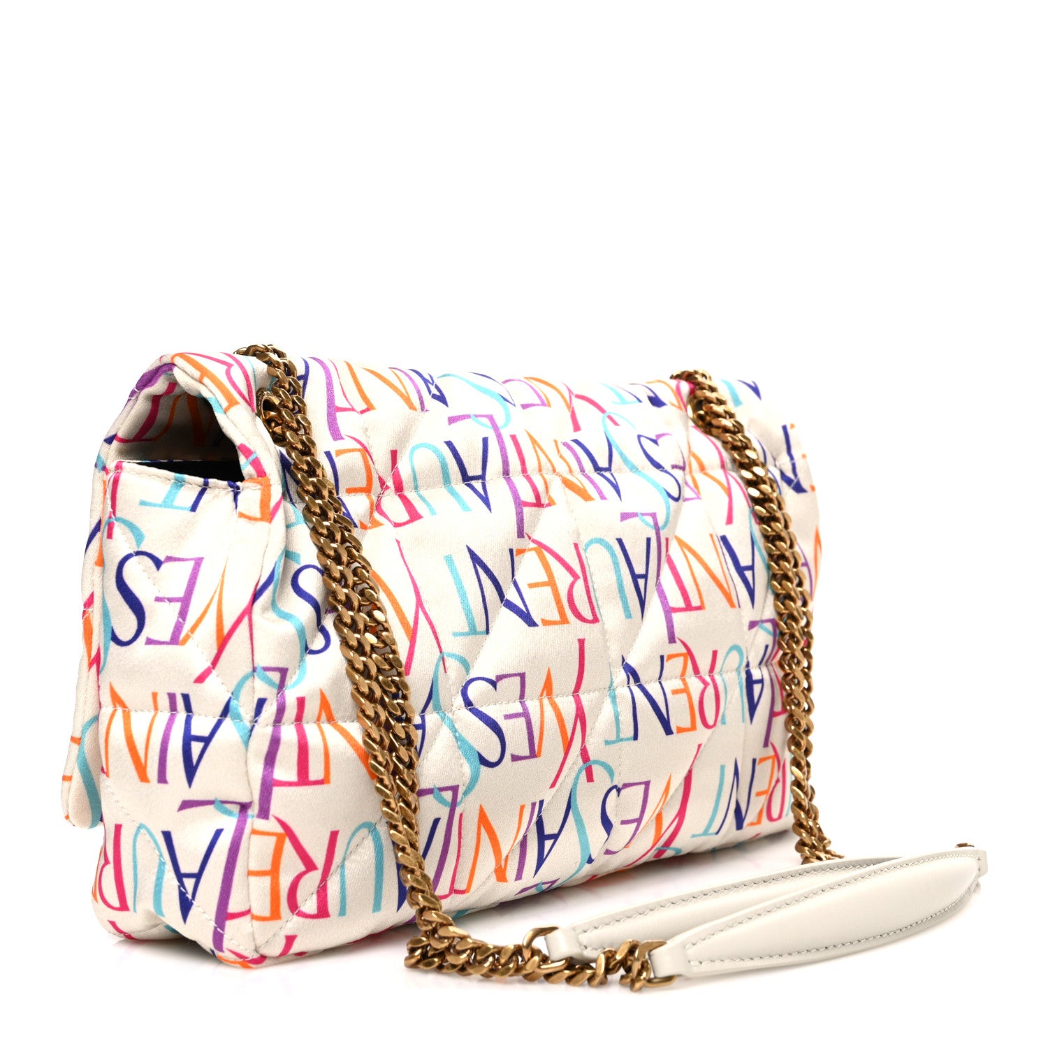 Saint Laurent Silk Carre Rive Gauche Print Patchwork Monogram Medium Jamie Multicolor White 3 of 10