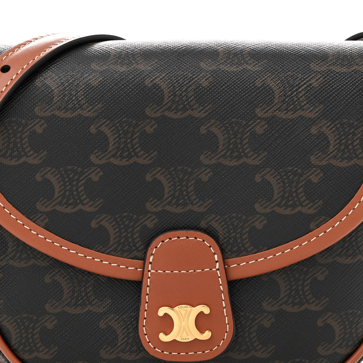 Canvas Calfskin Triomphe Mini Besace Tan