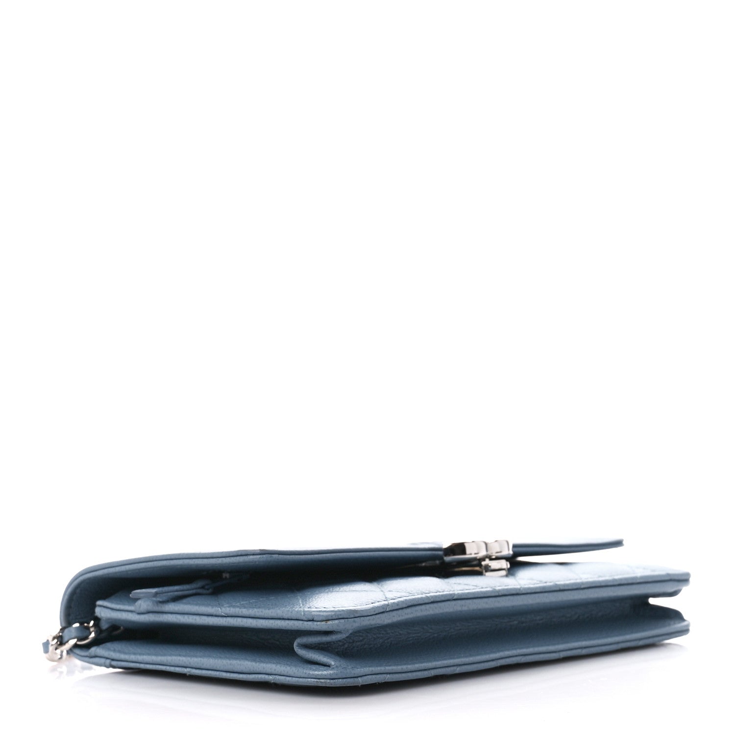 Chanel Grained Calfskin Quilted CC Box Wallet On Chain WOC Blue 4 of 11