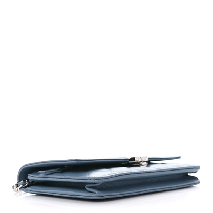 Chanel Grained Calfskin Quilted CC Box Wallet On Chain WOC Blue 4 of 11