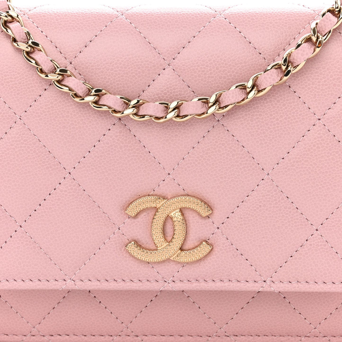 Caviar Quilted Studded CC Wallet on Chain WOC Light Pink