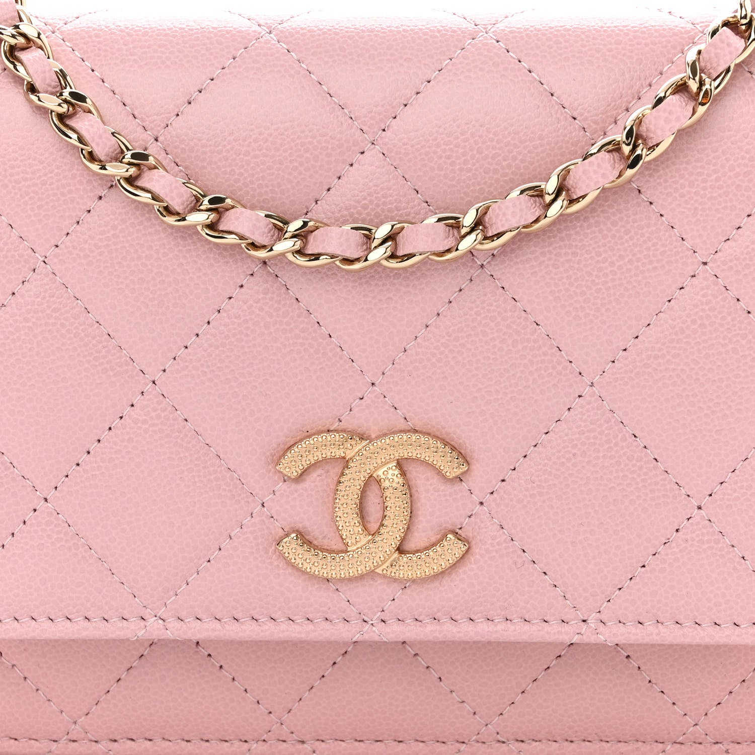 Chanel Caviar Quilted Studded CC Wallet on Chain WOC Light Pink 9 of 11
