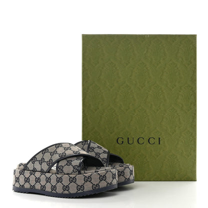 Gucci Monogram Criss Cross Platform Slide Sandals 34.5 Beige Blue 11 of 11