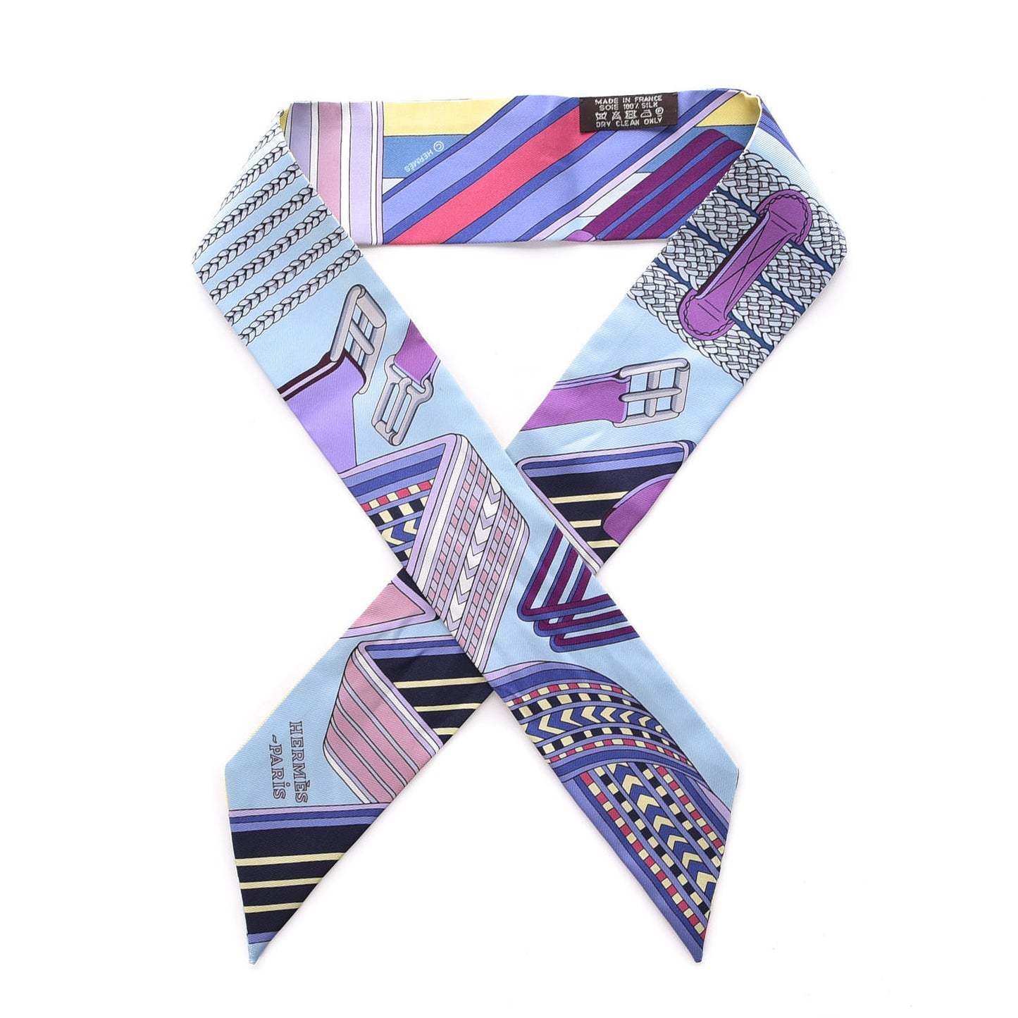 Silk Sangles En Zigzag Twilly Bleu Mauve Jaune
