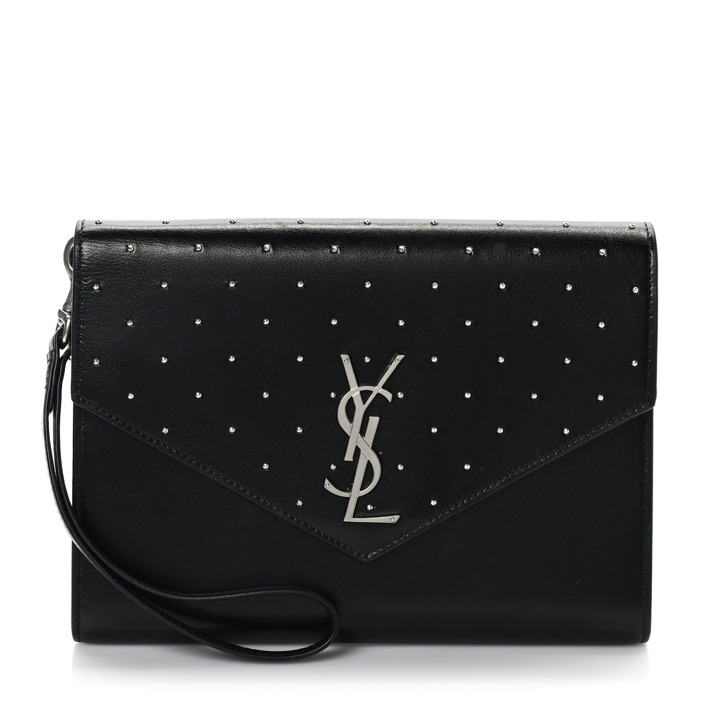 Smooth Calfskin Studded Cassandre Flap Pouch Black