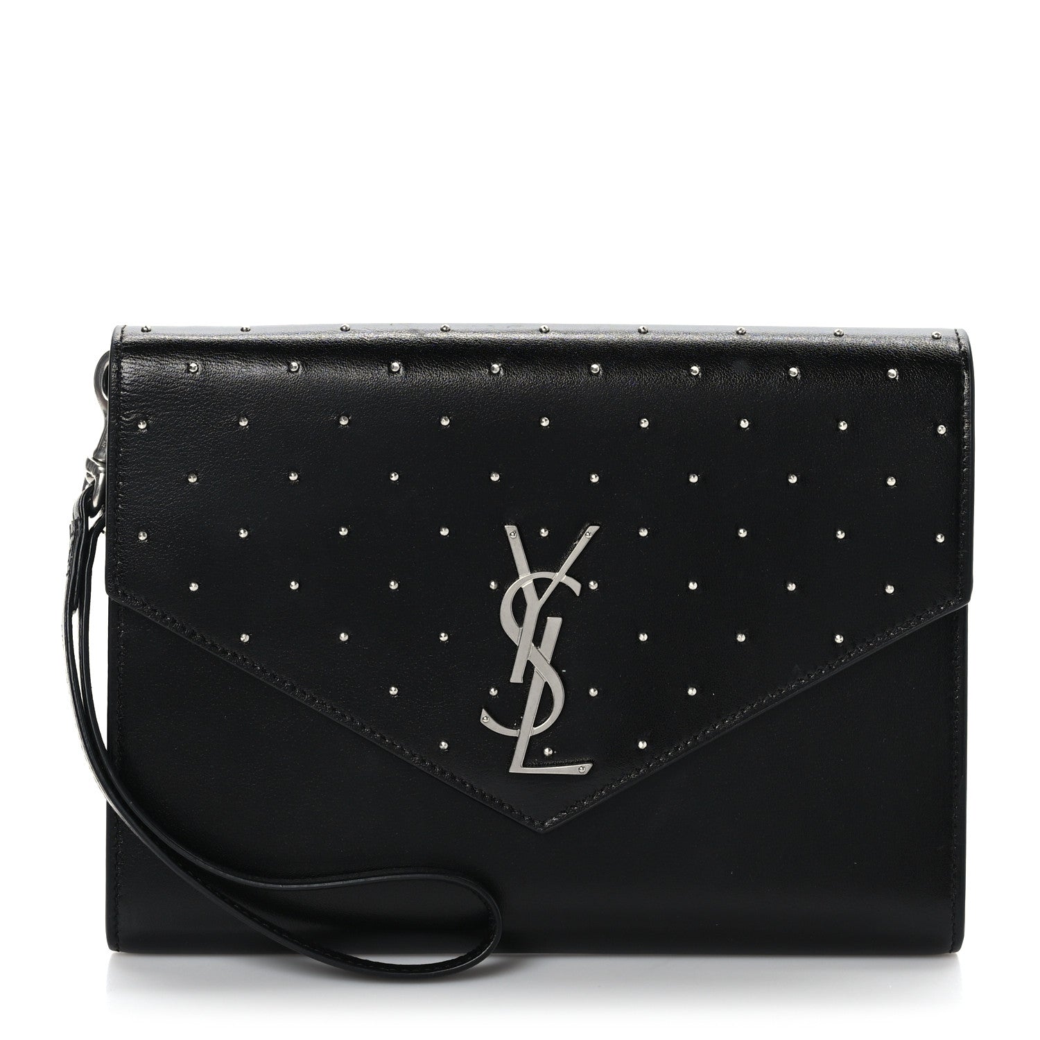 Saint Laurent Smooth Calfskin Studded Cassandre Flap Pouch Black 1 of 9