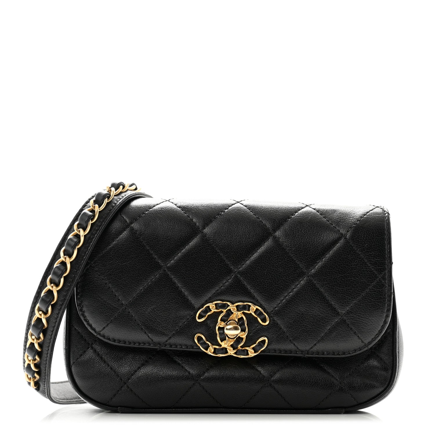 Chanel Lambskin Quilted Chain Infinity Waist Belt Bag Black 1 of 11