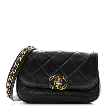 Chanel Lambskin Quilted Chain Infinity Waist Belt Bag Black 1 of 11