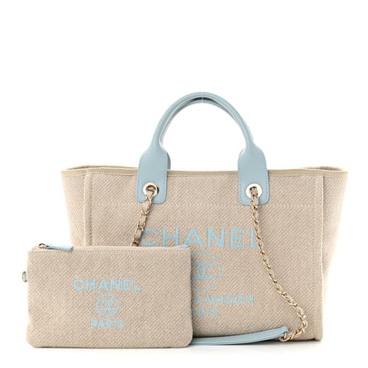Chanel Mixed Fibers Calfskin Small Deauville Tote Grey Light Blue 1 of 12