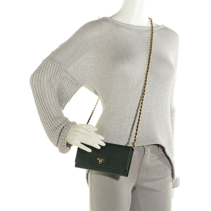 Prada Saffiano Metal Oro Chain Wallet Smeraldo 2 of 10