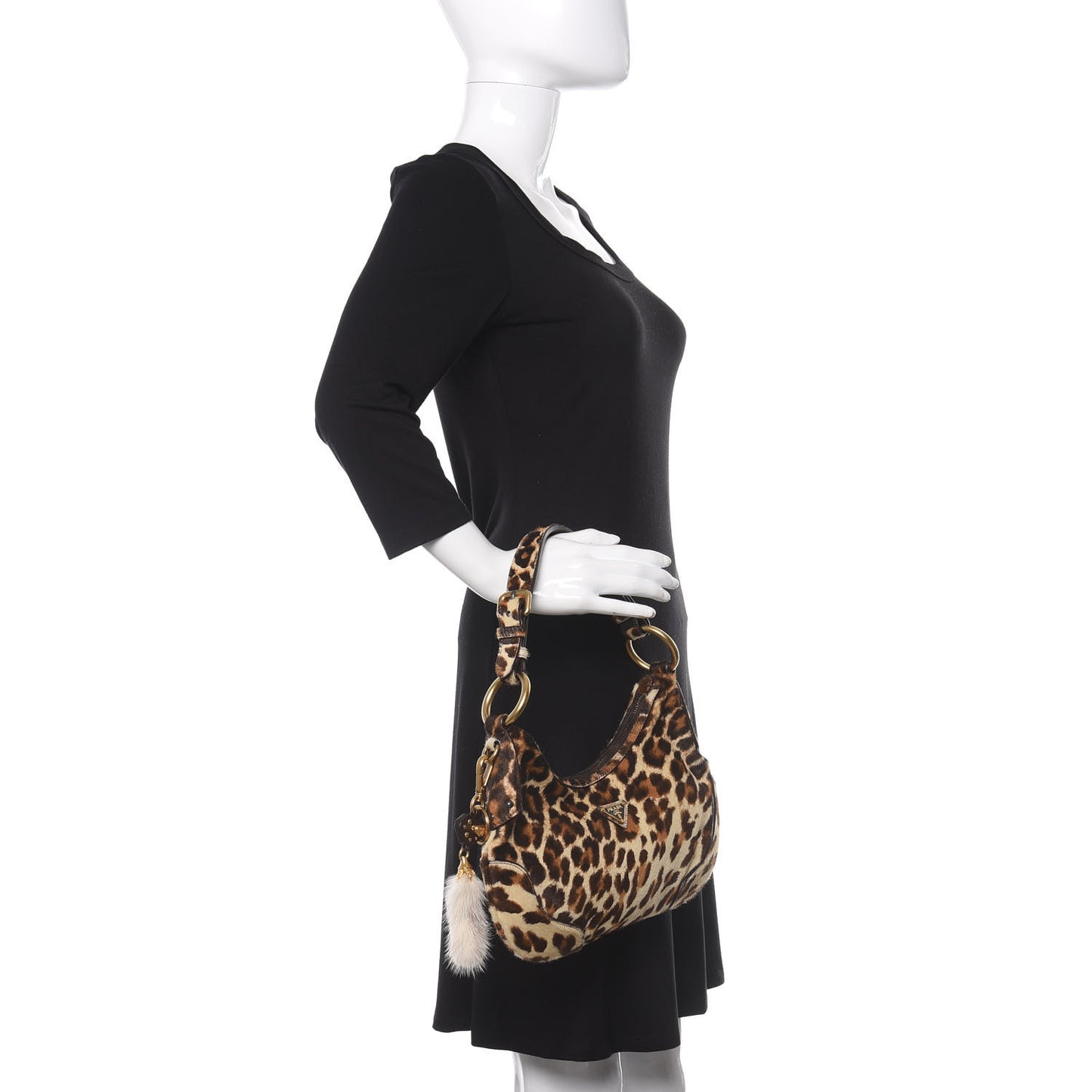 Calf Hair Leopard Print Shoulder Bag Avorio