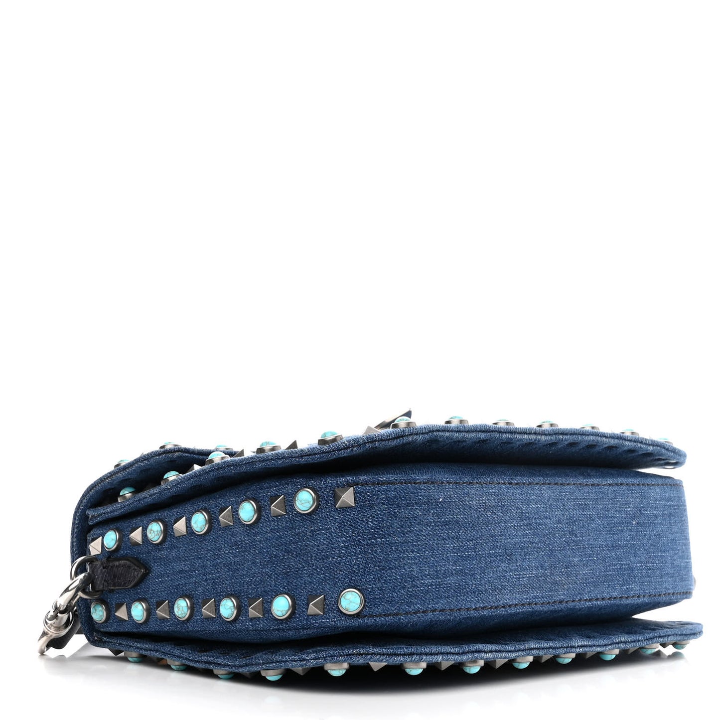 Denim Medium Guitar Strap Rockstud Rolling Flap Saddle Bag