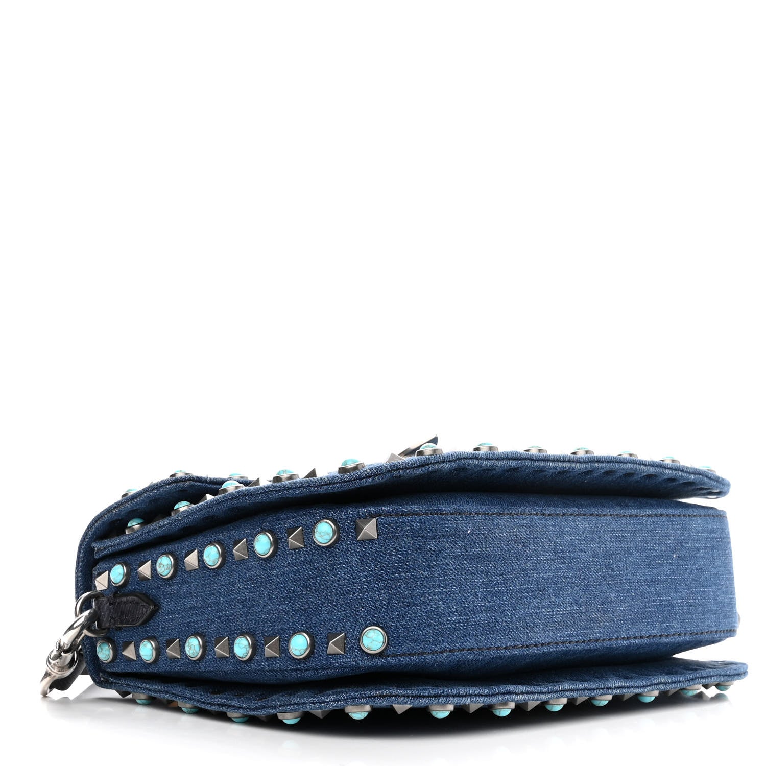 Valentino Garavani Denim Medium Guitar Strap Rockstud Rolling Flap Saddle Bag 4 of 10