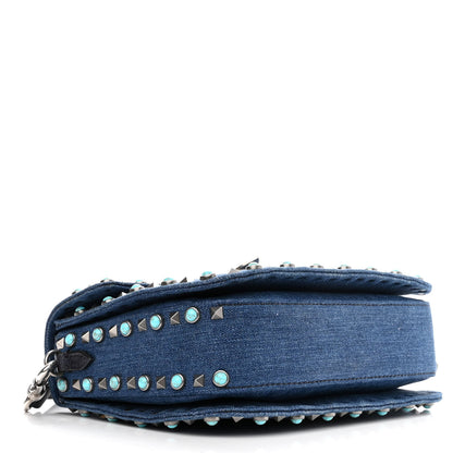 Valentino Garavani Denim Medium Guitar Strap Rockstud Rolling Flap Saddle Bag 4 of 10