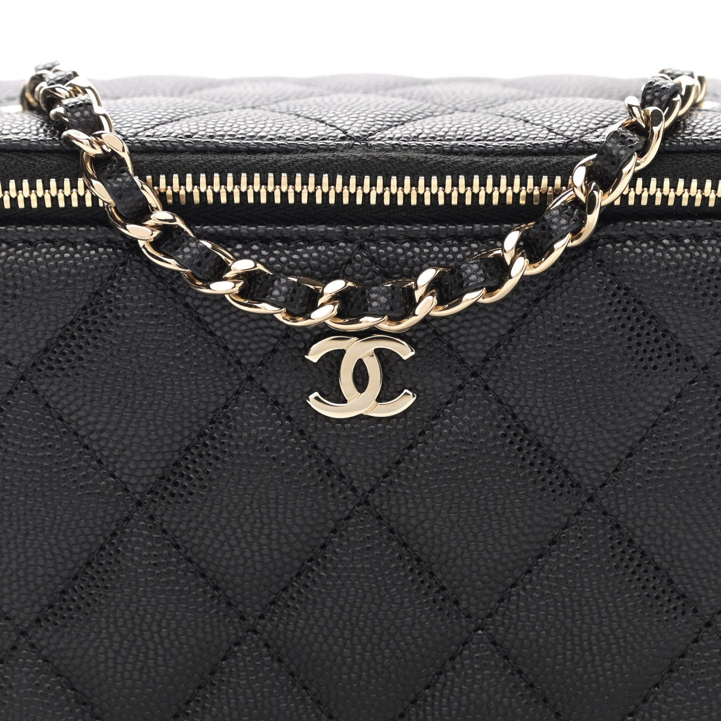 Caviar Quilted Small Vanity Case With Chain Black