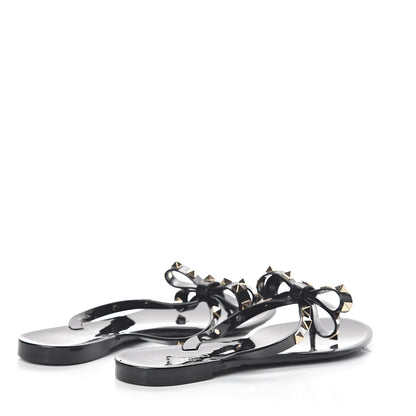 Valentino Garavani PVC Jelly Rockstud Bow Thong Sandals 38 Black 4 of 7