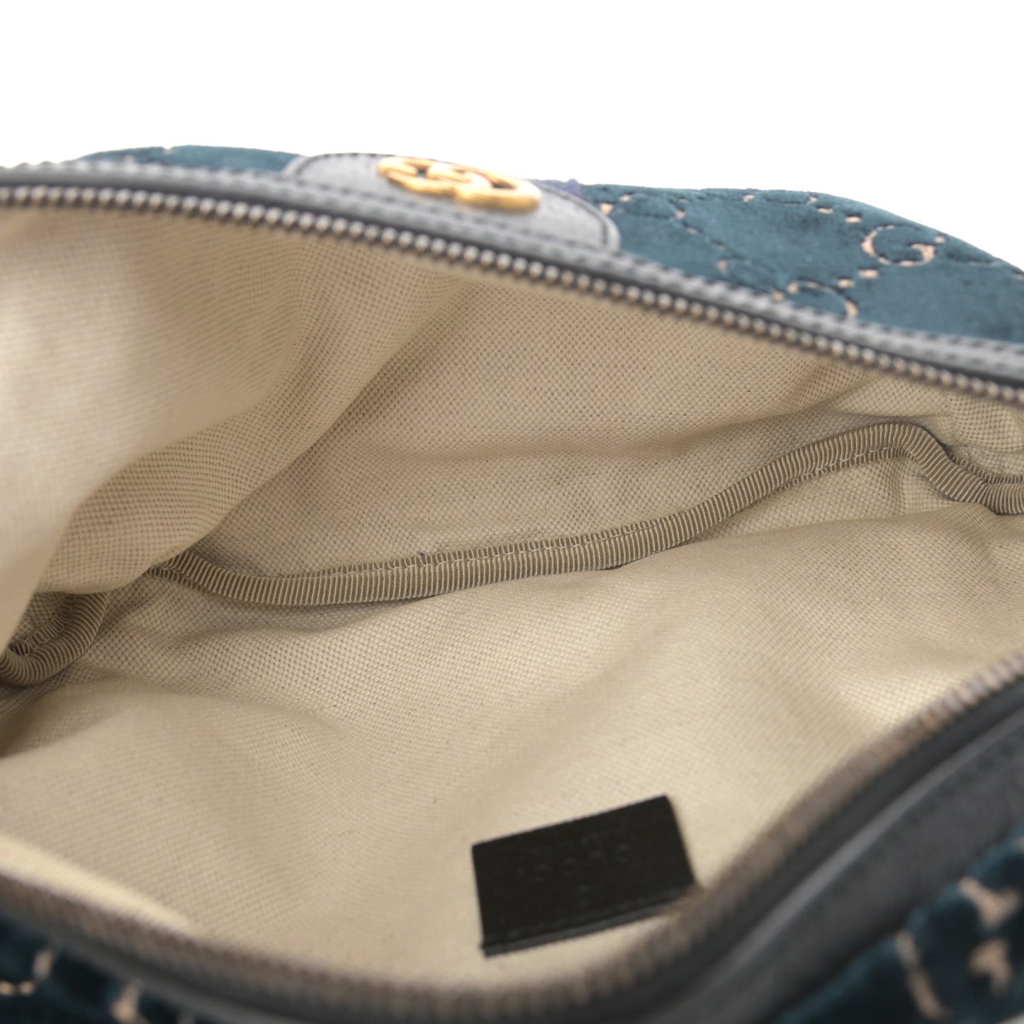 Velvet GG Monogram Web Belt Bag Blue Beige