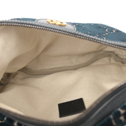 Gucci Velvet GG Monogram Web Belt Bag Blue Beige 5 of 11