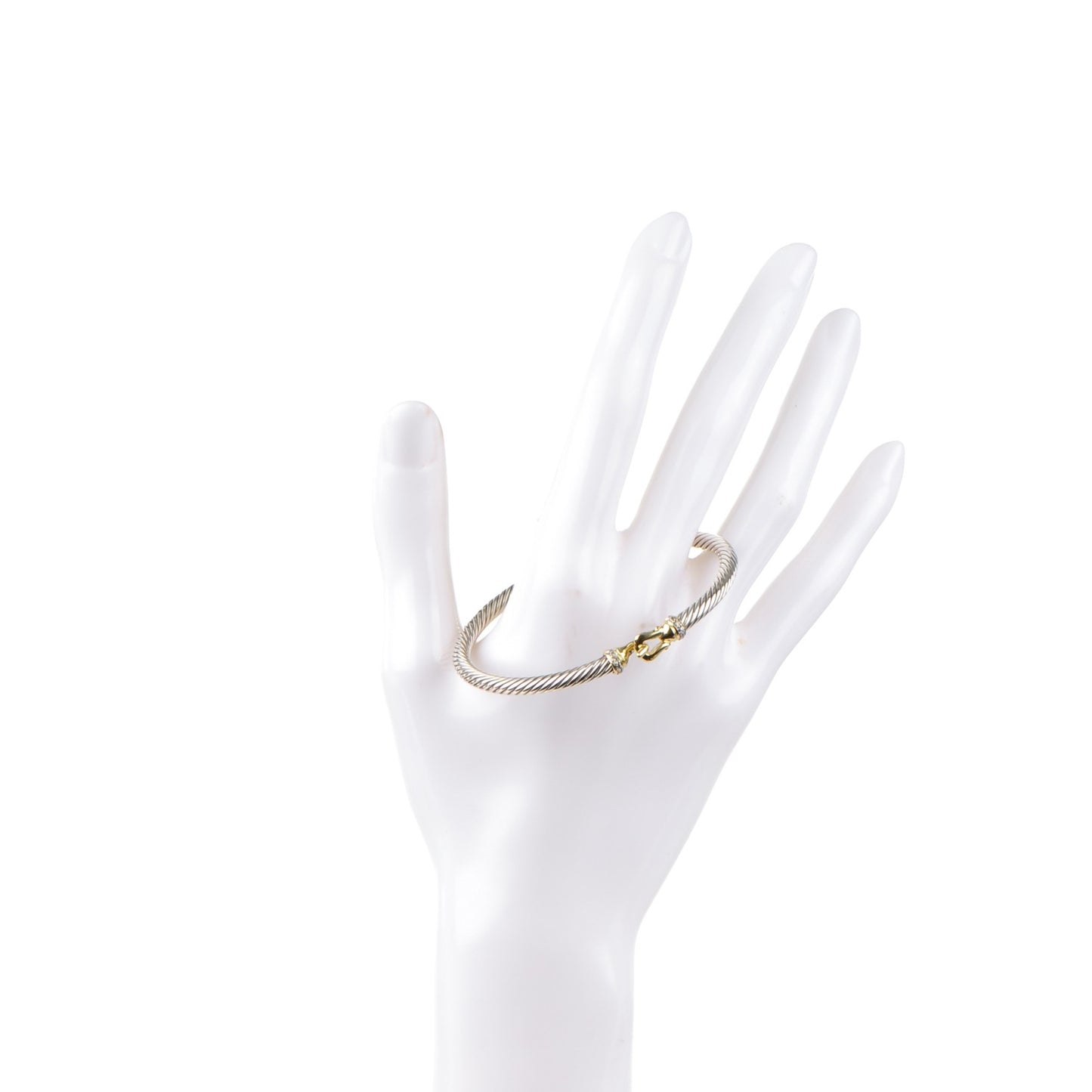 Sterling Silver 18K Yellow Gold Diamond 4mm Cable Buckle Bracelet