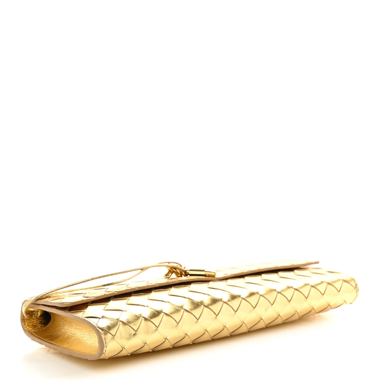 Metallic Lambskin Intrecciato Long Andiamo Top Handle Clutch Gold