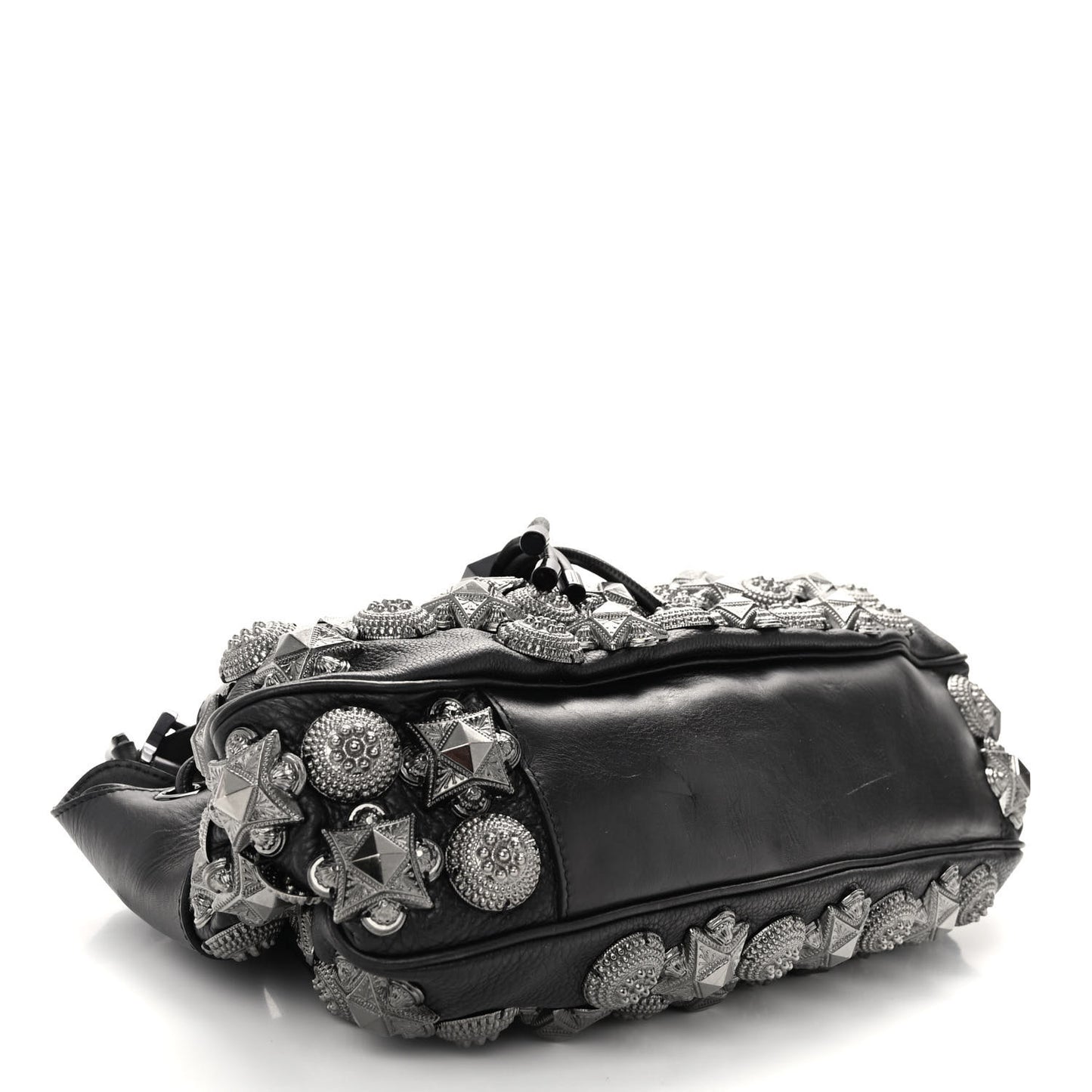Calfskin Mason Warrior Studded Hobo Black