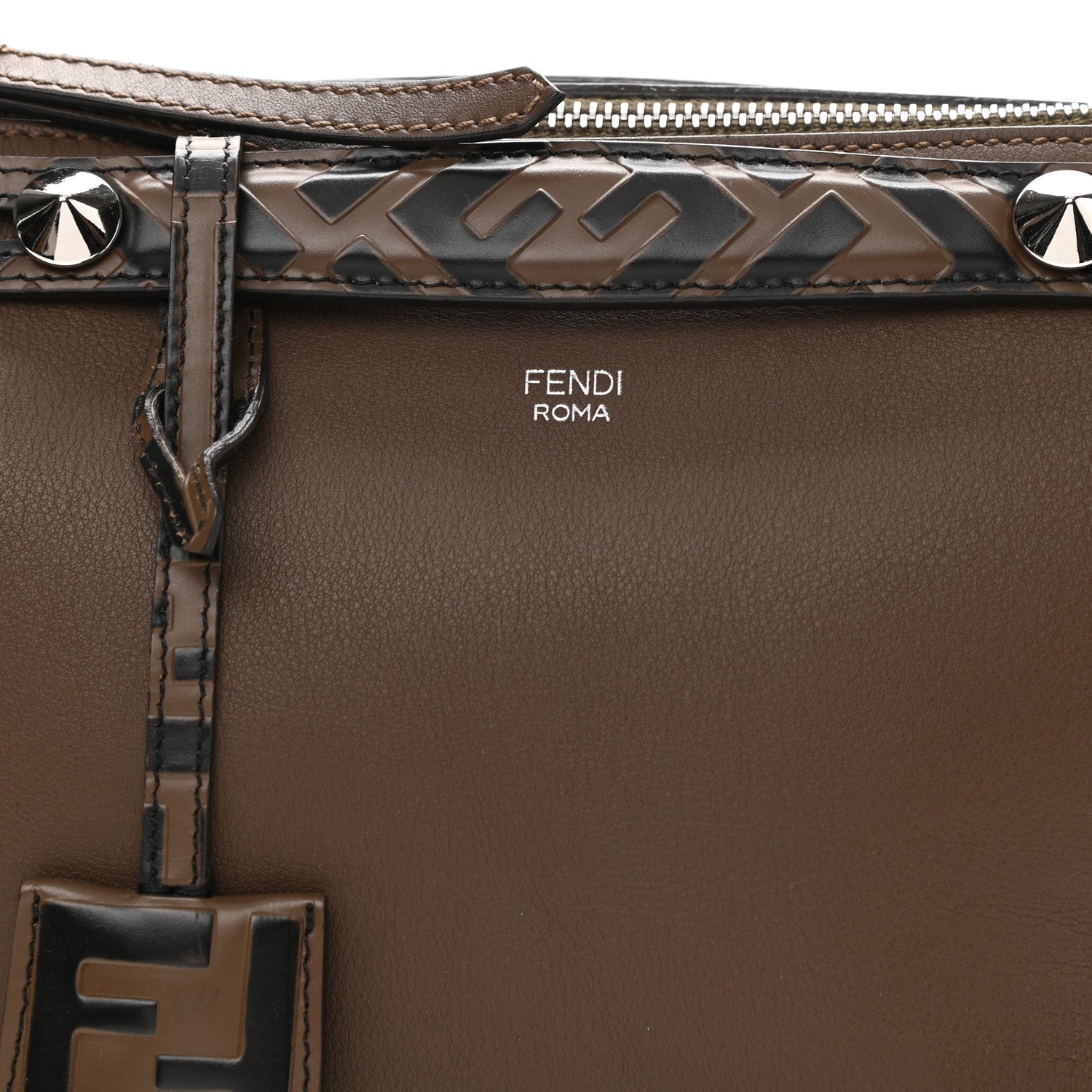 Fendi Vitello Dolce Bi-Color FF 1974 Embossed Medium By The Way Boston Bag Maya Black 8 of 11