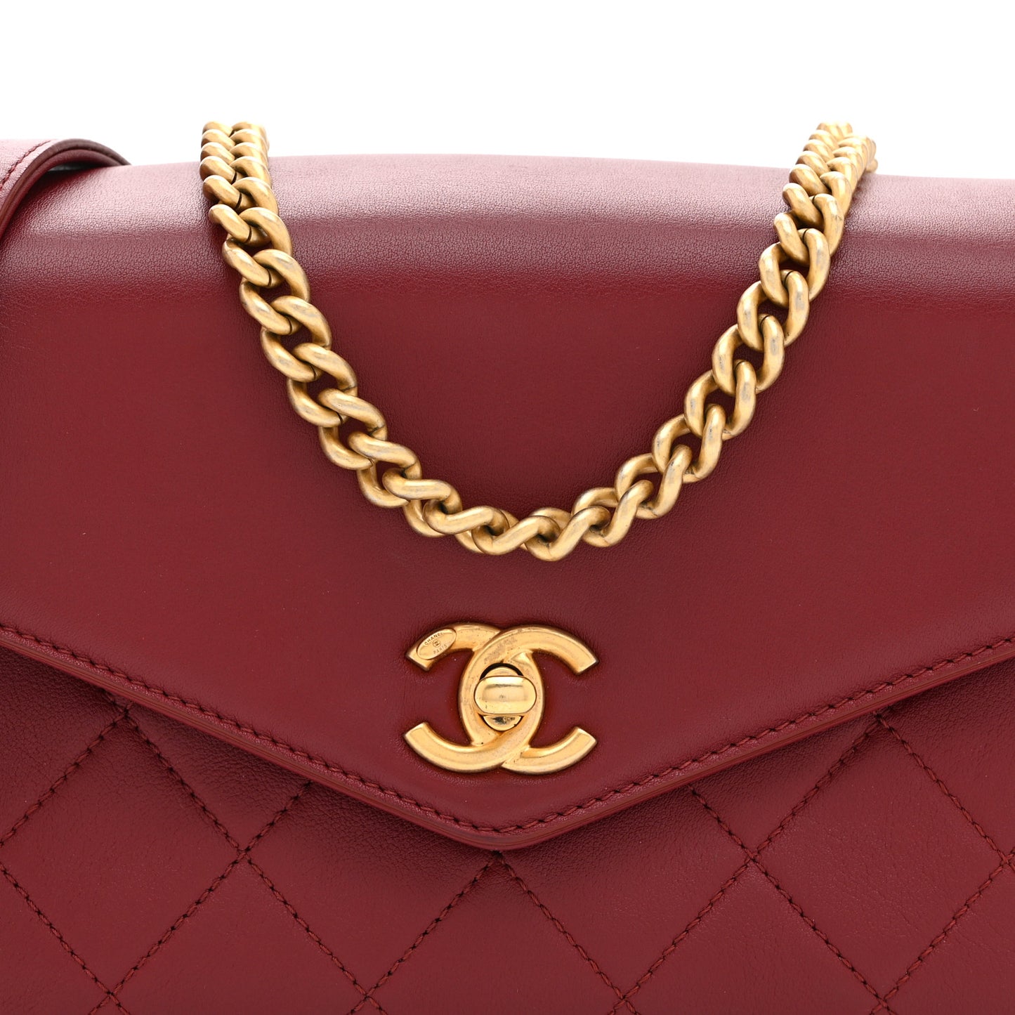 Calfskin Quilted Envelope Flap Dark Red