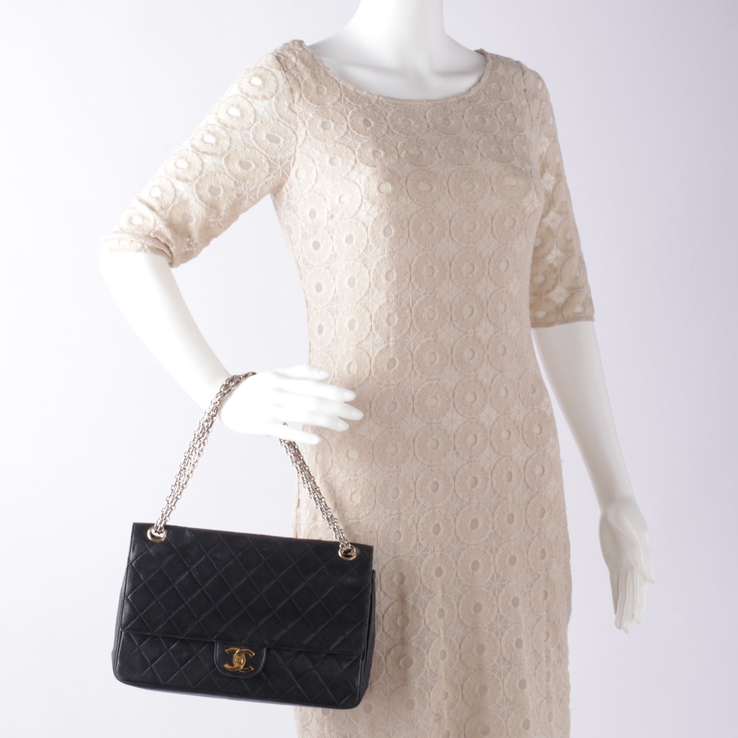 Lambskin Mademoiselle Chain Double Flap Black
