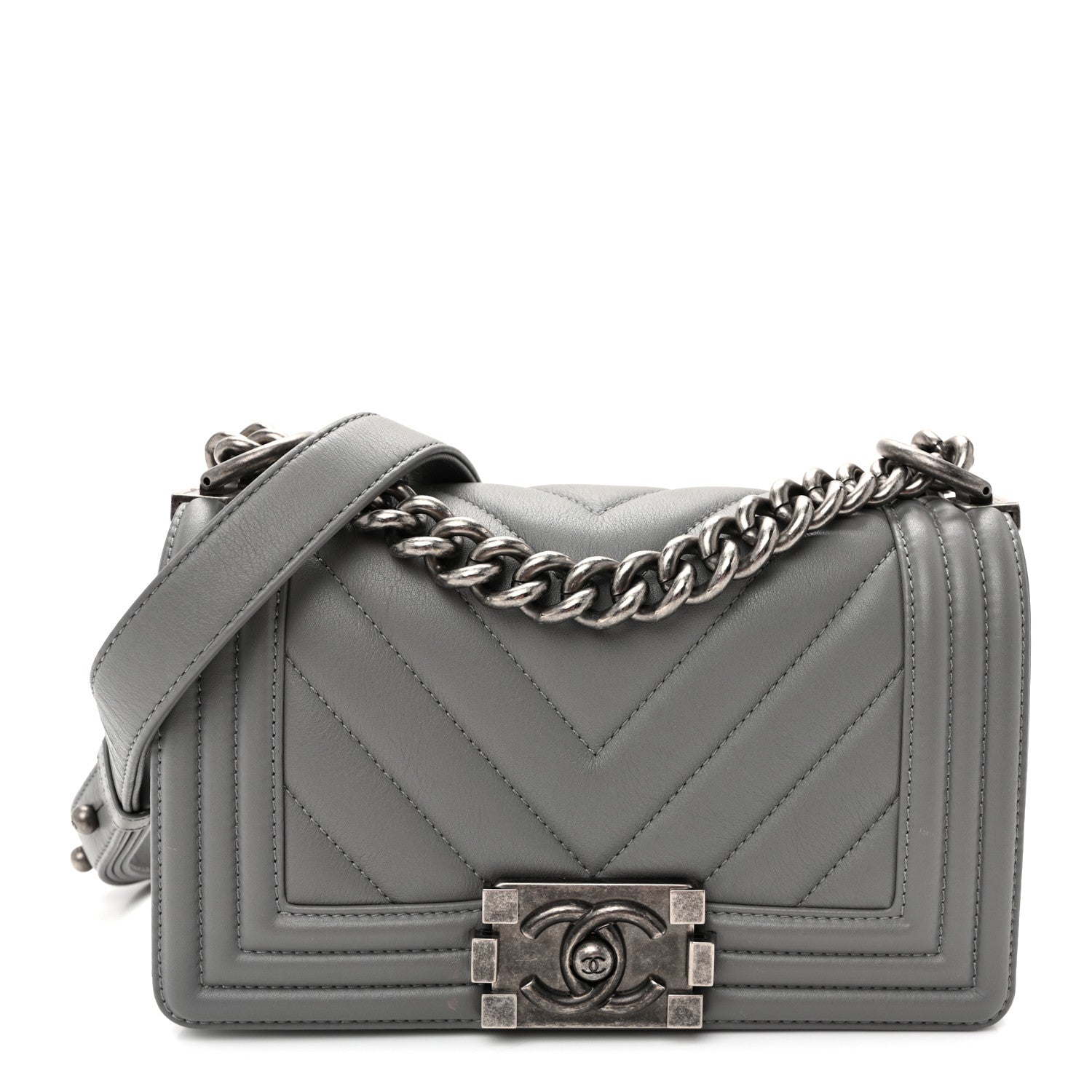 Chanel Calfskin Chevron Quilted Small Boy Flap Grey 1 of 10